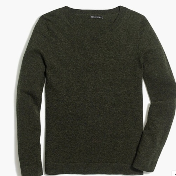 NWOT J crew cotton wool teddie sweater heather loden green crewneck - Picture 1 of 3